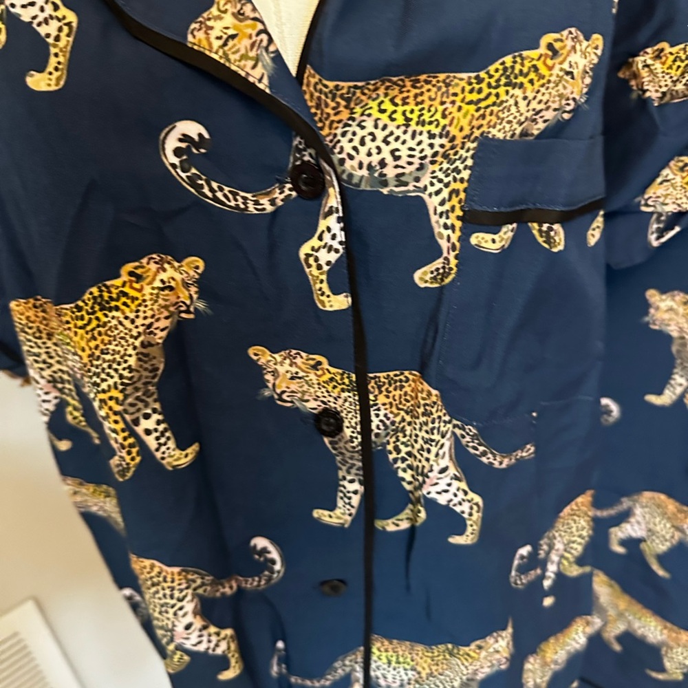 Katie Kime Navy Top with Yellow Leopard Panels - Picture 3 of 3